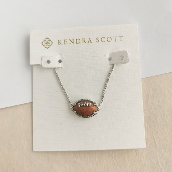 Kendra Scott Football Short Pendant Necklace Silver Orange Goldstone - Picture 1 of 4